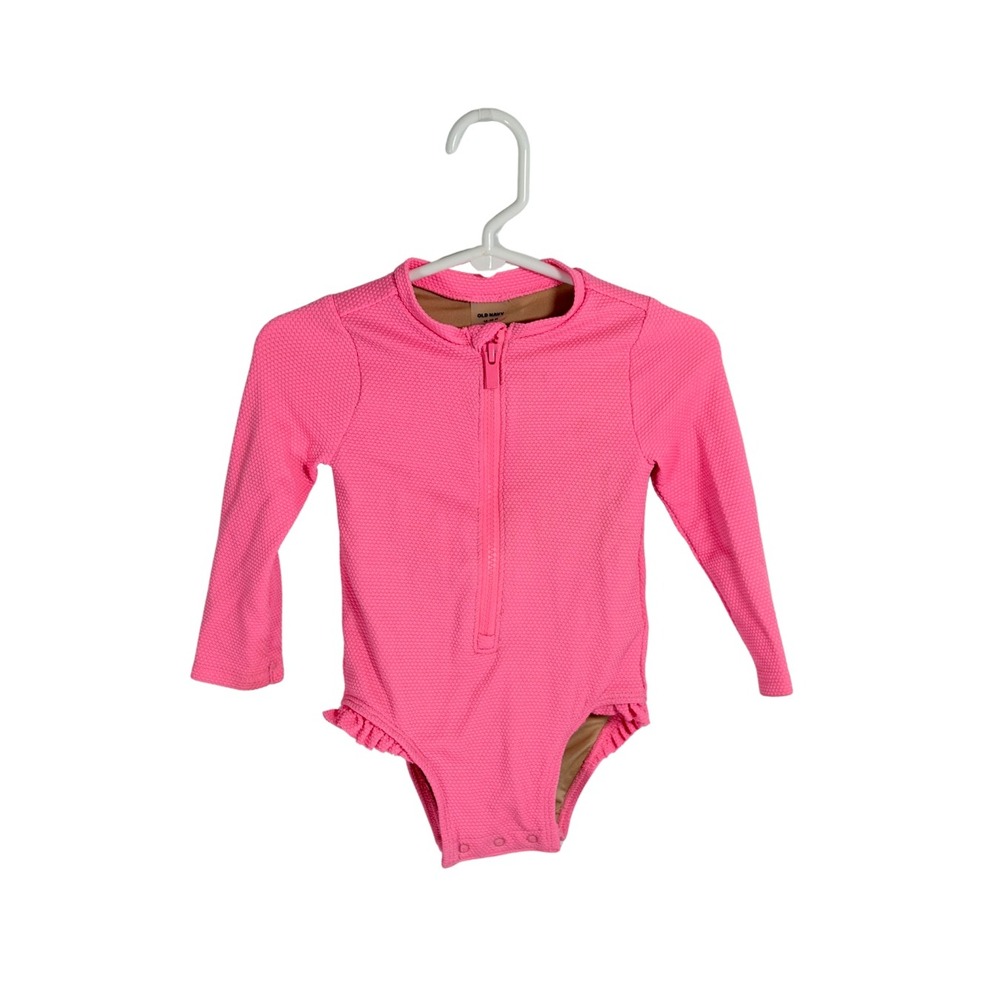 Old Navy Baby Girls Pink Long Sleeve Rash Guard Swimsuit 12-18 Months